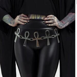 Killstar Silver Ankh Charm Chain Belt - Gothic Waist Accessory